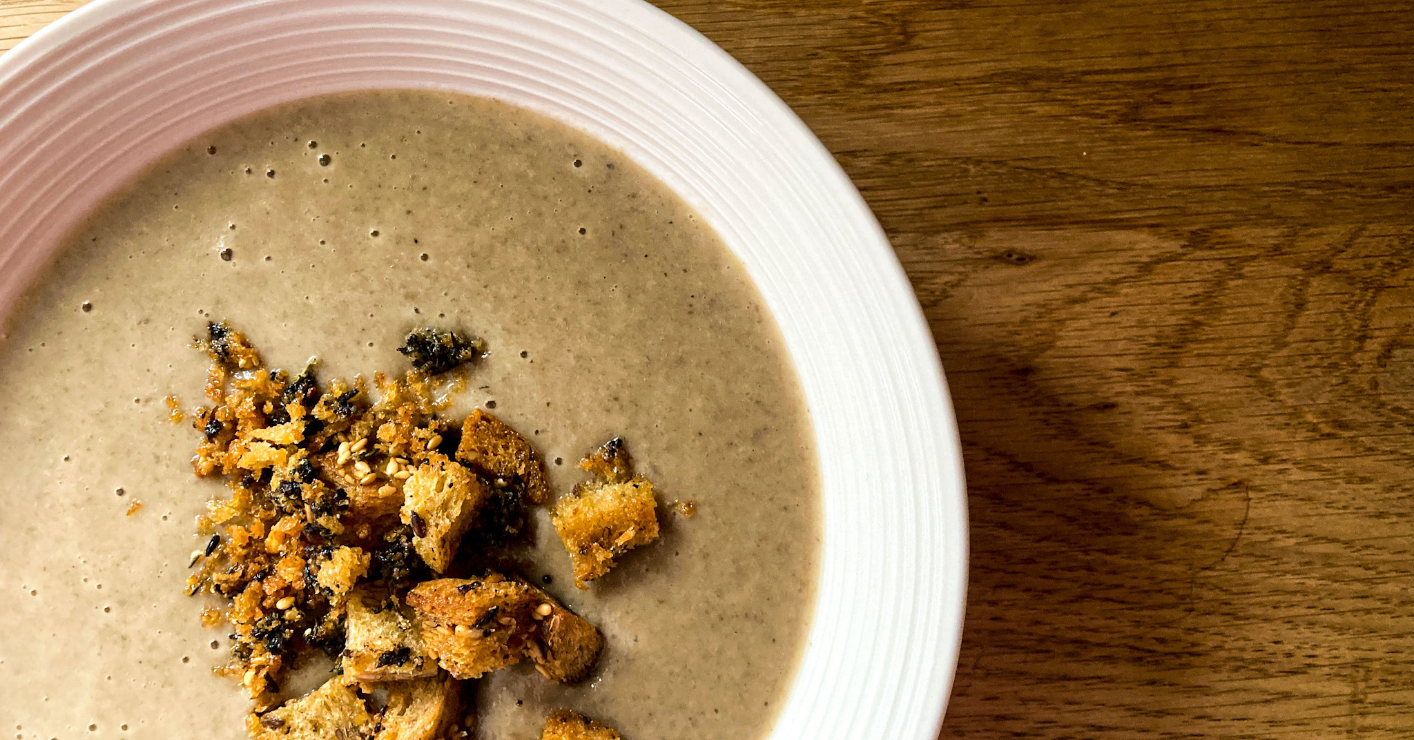 Dairy-Free Mushroom Soup with Truffle Croutons